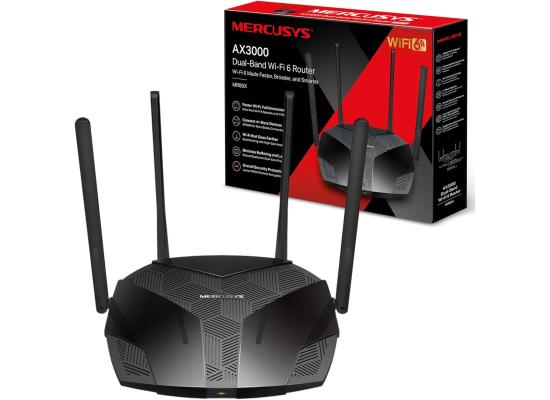 MERCUSYS MR80X AX3000 Wi-Fi Router 6 Dual Band, Wi-Fi Speed up to 2402Mbps (5GHz) + 574Mbps (2.4GHz), 160MHz Channel, 3 Gigabit LAN Ports, Ideal for Xbox/PS4/Steam and 4K Games