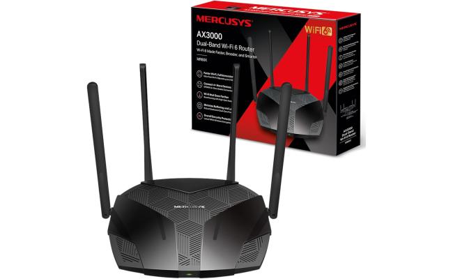 MERCUSYS MR80X AX3000 Wi-Fi Router 6 Dual Band, Wi-Fi Speed up to 2402Mbps (5GHz) + 574Mbps (2.4GHz), 160MHz Channel, 3 Gigabit LAN Ports, Ideal for Xbox/PS4/Steam and 4K Games