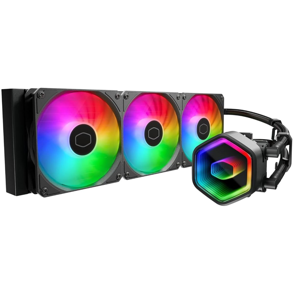 Cooler Master 360 Core II Liquid CPU AIO Cooler \u2013 360mm Radiator, 3X ARGB PWM Fans, Infinity Mirror Dual-Chamber Pump, Quiet Cooling & Easy Installation, AMD AM5\/AM4 & Intel LGA 1851\/1700, Black