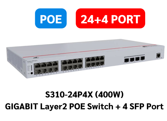 Huawei EKit S310-24P4X  L2+ Managed Switch 24 Port Gigabit ( 24 POE – 400 Watt ) + 4 10GE SFP+ Ports