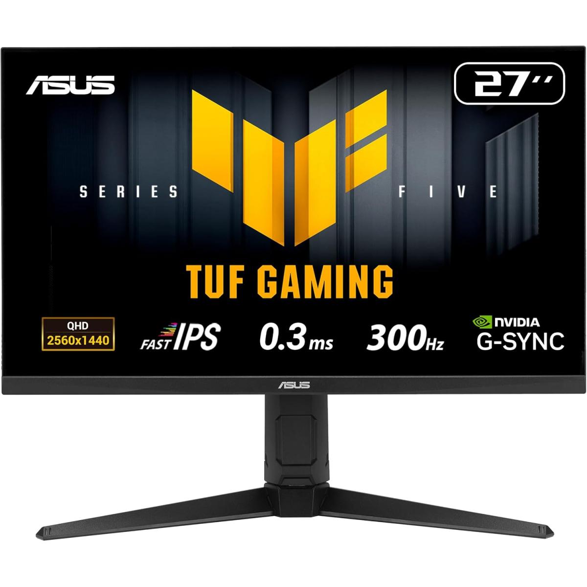 ASUS TUF VG27AQML5A Gaming AI 27" Fast IPS QHD 2K 300Hz 0.3 ms HDR 400 G-SYNC\u00ae Compatible, Height Adjustment Stand w\/ 2x HDMI 2.1, Display Port & Seakers, Black