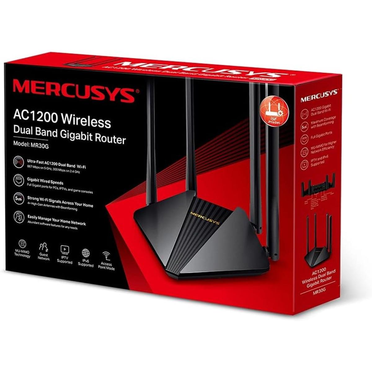 MERCUSYS MR30G AC1200Mbps Dual Band Gigabit WiFi Router, Speed up to 1.2Gbps, Gaming Router with Full Gigabit Ports for Xbox, PS4, PCs, IPTV and IPv6 Supported, Stream HD Videos, Easy Setup