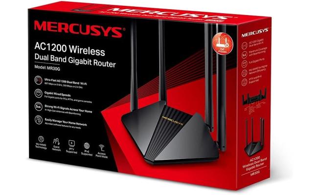 MERCUSYS MR30G AC1200Mbps Dual Band Gigabit WiFi Router, Speed up to 1.2Gbps, Gaming Router with Full Gigabit Ports for Xbox, PS4, PCs, IPTV and IPv6 Supported, Stream HD Videos, Easy Setup