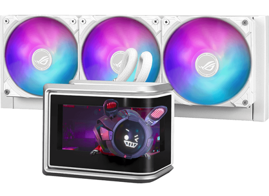 ASUS ROG Ryuo IV SLC 360 ARGB Liquid CPU Cooler, 6.67" AMOLED Display, 360mm Radiator, 3x 120mm MF-12C aRGB Fans, 2650 RPM Speed, 71.44 CFM Fan Airflow, White