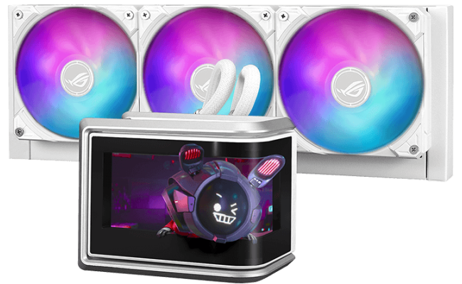 ASUS ROG Ryuo IV SLC 360 ARGB Liquid CPU Cooler, 6.67" AMOLED Display, 360mm Radiator, 3x 120mm MF-12C aRGB Fans, 2650 RPM Speed, 71.44 CFM Fan Airflow, White