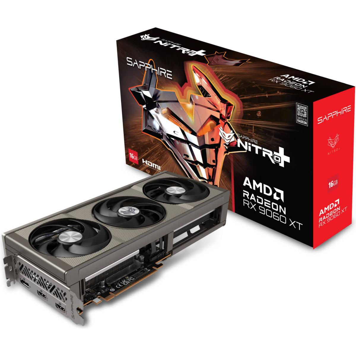 SAPPHIRE NITRO+ AMD Radeon RX 9060 XT Graphics Card, 16GB GDDR6 128-Bit Memory, 3320 MHz Boost Clock, 2048 Stream Processors, 20 Gbps Memory Clock, PCI-Express 5.0 x16