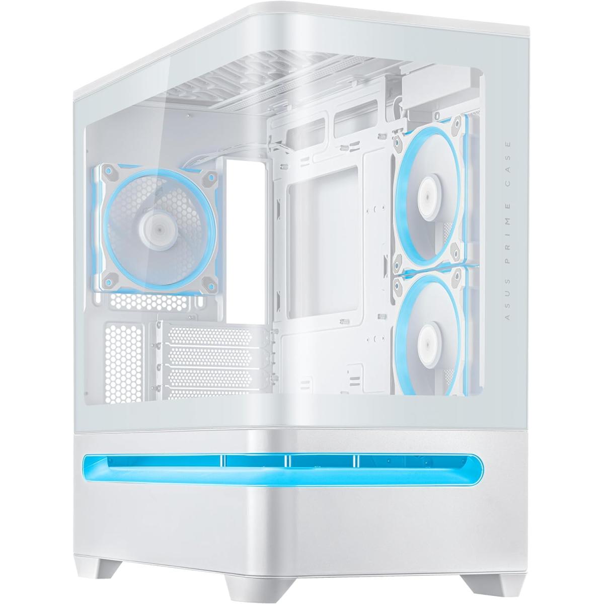 ASUS Prime AP202 ARGB White mATX pc case with Fully Tempered Curved Glass, Supports Graphics Cards up to 420mm Long, 360mm Long radiators, Easy-Detach Rail, Patented Slot Vent, 3 Built-in ARGB Fans