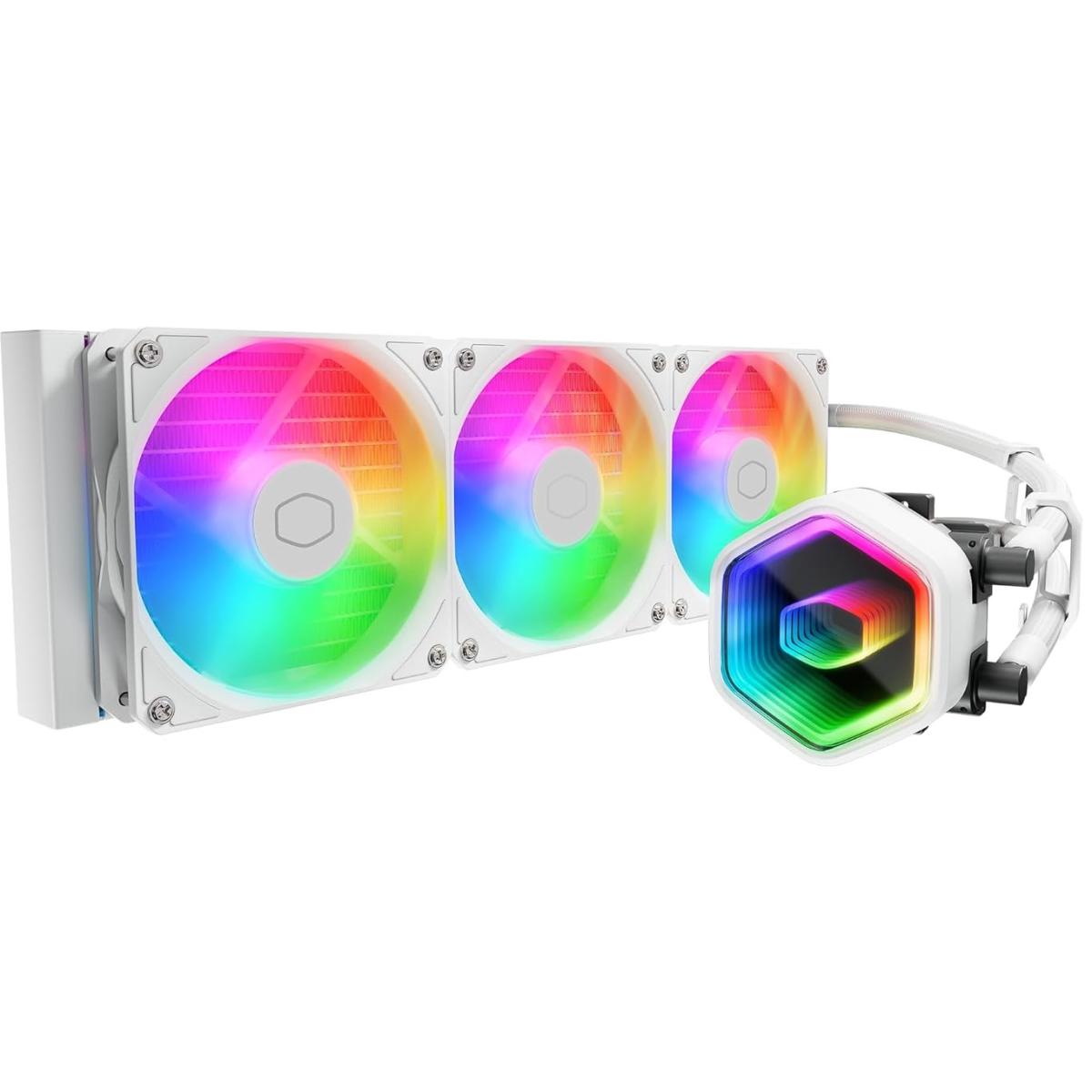 Cooler Master 360 Core II Liquid CPU AIO Cooler \u2013 360mm Radiator, 3X ARGB PWM Fans, Infinity Mirror Dual-Chamber Pump, Quiet Cooling & Easy Installation, AMD AM5\/AM4 & Intel LGA 1851\/1700, White