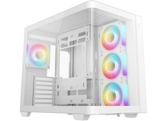 DeepCool CG530U 4F Curved Glass Panoramic ATX Mid-Tower Case 4x Pre Installed Fans Dual Chamber, Support Back Connectors & Up to 2x 360mm +280mm Radiators, Front 2x USB3.0 , White