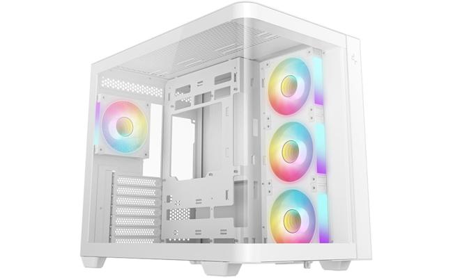 DeepCool CG530U 4F Curved Glass Panoramic ATX Mid-Tower Case 4x Pre Installed Fans Dual Chamber, Support Back Connectors & Up to 2x 360mm +280mm Radiators, Front 2x USB3.0 , White