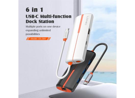 LDNIO DS-26H 6 In1 Type-C to Type-C*1+HDMI*1+USB3.0*3+RJ45*1, Docking Station Data Hub for Computer Laptop - White product thumbnail 2