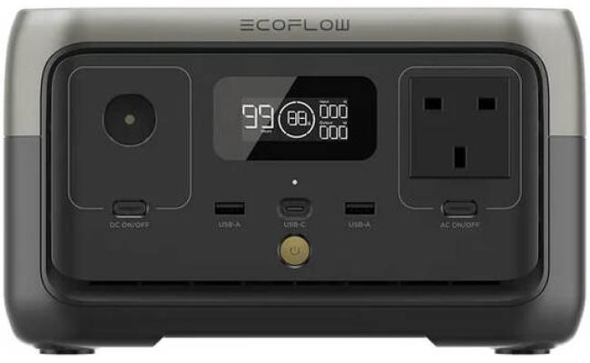 EcoFlow RIVER 2 Portable Power Station, 256Wh Capacity and 300W Output, LiFeP04 Battery, 1 Hour Fast Charging, 0.8kW Solar Charging, Safest LFP Battery, Grey