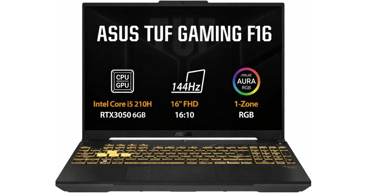 ASUS TUF F16 (2025) FX607VU Intel Core 5 210H 8-Cores w/ Nvidia RTX 3050 6GB DDR6 و16 بوصة IPS 144 هرتز - أسود
