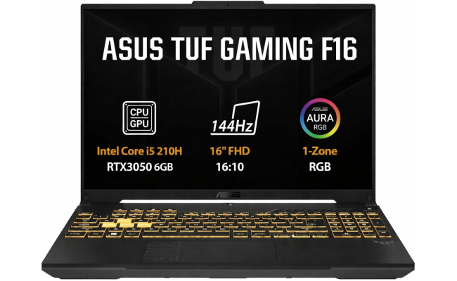 ASUS TUF F16 (2025) FX607VU Intel Core 5 210H 8-Cores w/ Nvidia RTX 3050 6GB DDR6 & 16" IPS 144Hz Display - Black