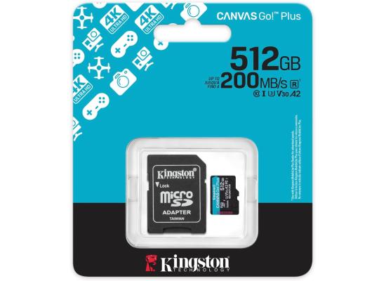 Kingston 512GB microSDXC Canvas Go Plus 200MB/s Read UHS-I C10 U3, V30 Memory Card