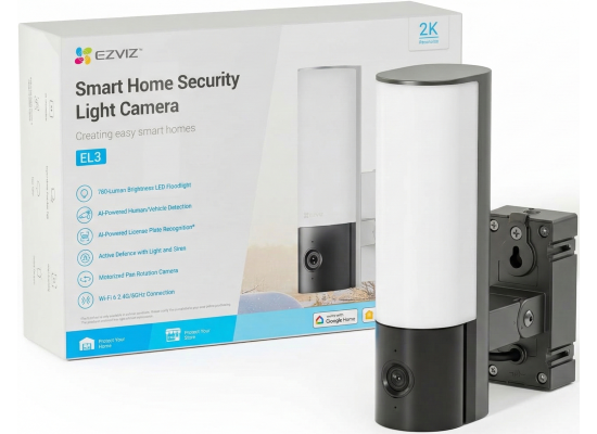 EZVIZ EL3 2K Outdoor Wi-Fi Camera with Lamp, Outdoor Surveillance Camera, Integrated Light, Human/Vehicle Detection with AI, Two-Way Audio, Colour Night Vision