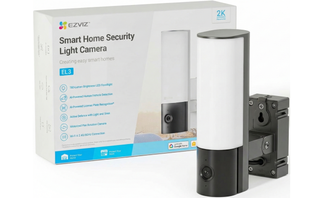 EZVIZ EL3 2K Outdoor Wi-Fi Camera with Lamp, Outdoor Surveillance Camera, Integrated Light, Human/Vehicle Detection with AI, Two-Way Audio, Colour Night Vision