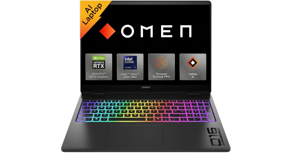 HP OMEN 16 (2025) 16-am0031ne Intel Core Ultra 7 Gen II 255H 16 نواة جديدة مع شاشة NVIDIA RTX™ 5070 8GB DDR7 وIPS 165 هرتز، أسود ظلي