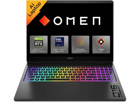 HP OMEN 16 (2025) 16-am0031ne NEW Intel Core Ultra 7 Gen II 255H 16-Cores w/ NVIDIA RTX™ 5070 8GB DDR7 & IPS 165Hz Display , Shadow Black product thumbnail 2