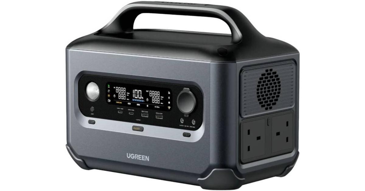 محطة طاقة محمولة UGREEN PowerRoam GS600 680Wh 600W، تقنية PowerZip سريعة الشحن، دعم U-Turbo 1500W، بطاريات LFP مصنفة EV (3000+ دورة)، مدخل الطاقة الشمسية/تيار مستمر/تيار متردد، إجمالي الإخراج 965 وات
