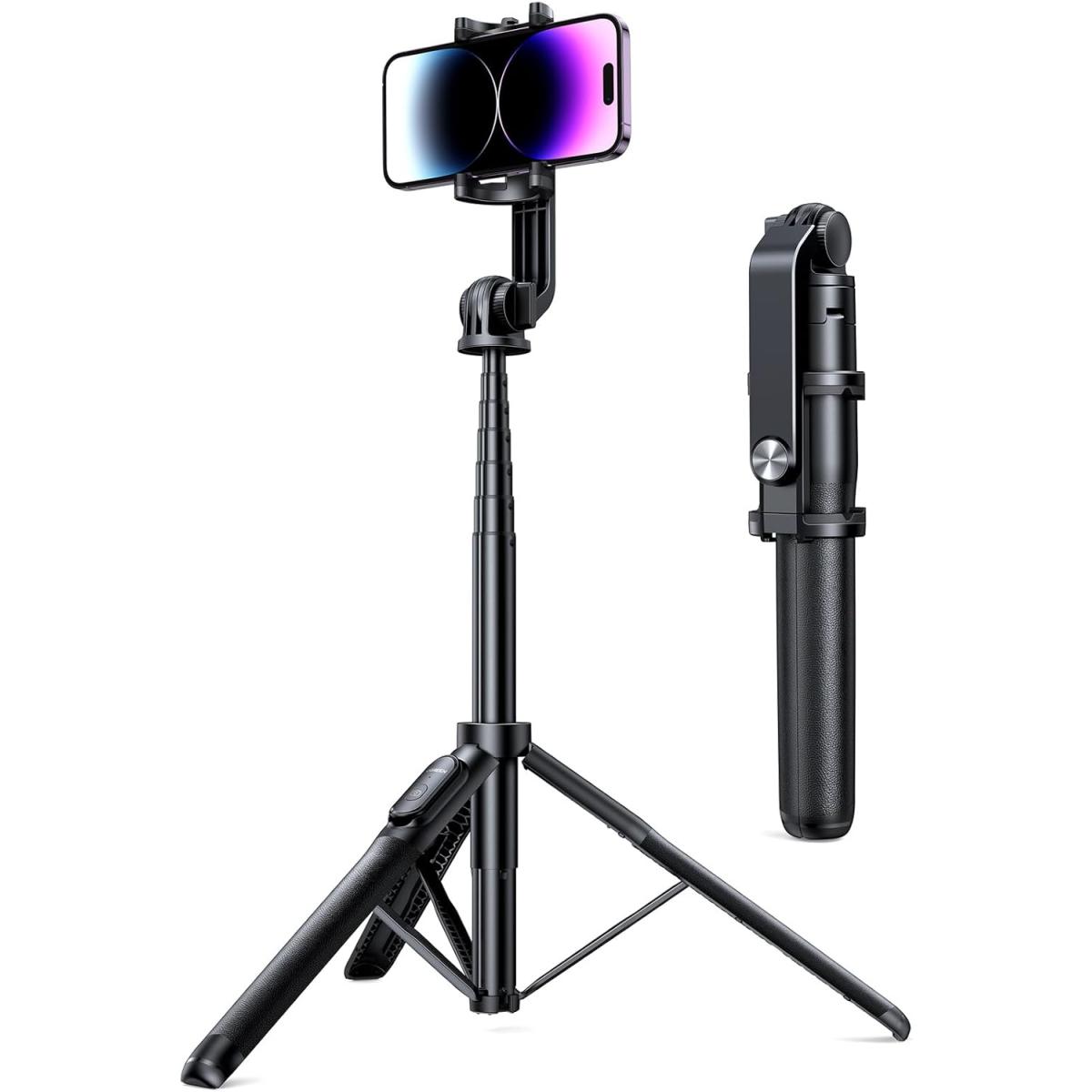 UGREEN Tripod Stand Filming Selfie Stick Bluetooth Remote 63”/1.6m Tall Phone Holder Portable 360° Rotating Mount Compatible with iPhone 16 Pro Max 15 Plus 14 13 12,Galaxy S24 Ultra A15,Camera