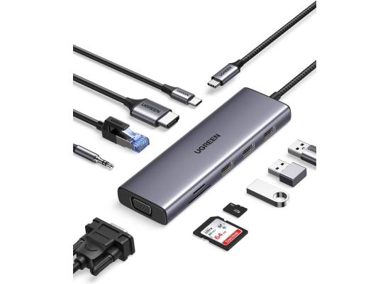 UGREEN 10 in 1 USB C Hub, Up to 4K @ 30Hz Display, 1Gbps Ethernet Speed, 100W Passthrough, 5Gbps Data Transfer Rate, 3.5mm Audio, RJ45 Ethernet, HDMI, USB-C, 3x USB-A, SD/TF Card Slot, VGA product thumbnail 2