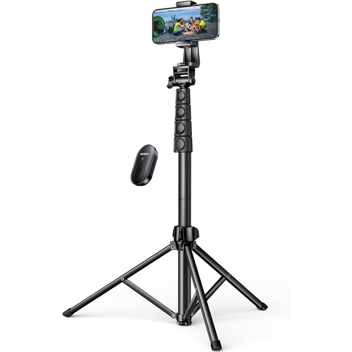 UGREEN Tripod Stand Filming 70”/1.8m Tall Selfie Stick Bluetooth Remote Foldable Phone Travel Mount 360° Rotating Holder Compatible with iPhone 17 Pro Max Air 16,Galaxy S25 S24 Ultra,Camera