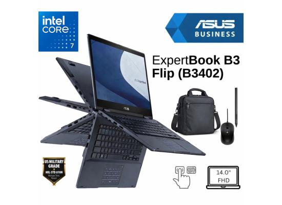 Asus ExpertBook B3 Flip (2025) B3402FVA Intel Core 7 10-Cores Business Class Military-Grade Aluminum 2-in-1 Touch Display Bundle ((Carry Case + Mouse + Styluse))