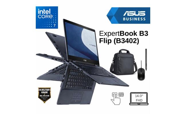 Asus ExpertBook B3 Flip (2025) B3402FVA Intel Core 7 10-Cores Business Class Military-Grade Aluminum 2-in-1 Touch Display Bundle ((Carry Case + Mouse + Styluse))