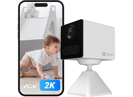 Ezviz CB2 4G Smart Home Battery Camera, 2K Resolution, Always-On Video Mode, Two-Way Talk, Magnetic Base, IR Night Vision, Time-Lapse Recording, 2000mAh Rechargeable Battery, White