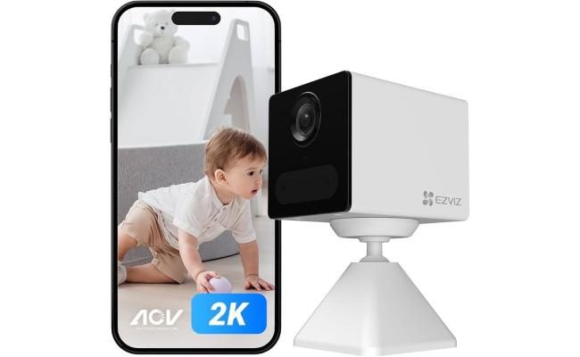 Ezviz CB2 4G Smart Home Battery Camera, 2K Resolution, Always-On Video Mode, Two-Way Talk, Magnetic Base, IR Night Vision, Time-Lapse Recording, 2000mAh Rechargeable Battery, White