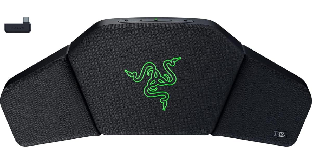 وسادة رأس مكبر الصوت اللاسلكي Razer Clio: تمكين الصوت المكاني THX - مكبرات صوت مزدوجة مدمجة في المجال القريب - إعدادات صوت متعددة - محركان كاملان النطاق مقاس 43 مم + مخروط ألومنيوم - بلوتوث وUSB C