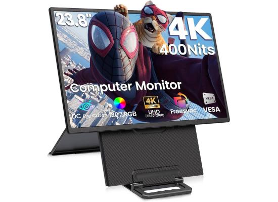 V2COM D1 UHD 23.8-Inch IPS 4K Ultra-Slim Portable Monitor Large Screen with 120% sRGB & Speakers , FreeSync, USB-C HDMI, for Laptop, MacBook, Xbox, PS5