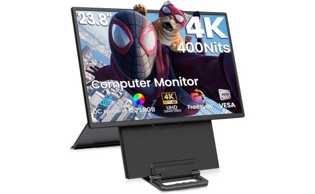 V2COM D1 UHD 23.8-Inch IPS 4K Ultra-Slim Portable Monitor Large Screen with 120% sRGB & Speakers , FreeSync, USB-C HDMI, for Laptop, MacBook, Xbox, PS5
