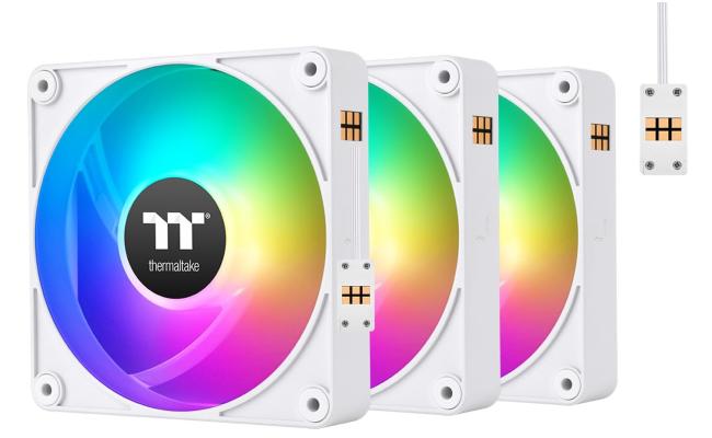 Thermaltake CT140 EX ARGB Sync PC Cooling Fan White (3-Fan Pack), Magnetic Connection, 5V Motherboard Sync, 16.8 Million Colors 9 Addressable LEDs, 140 mm Case/Radiator Fan