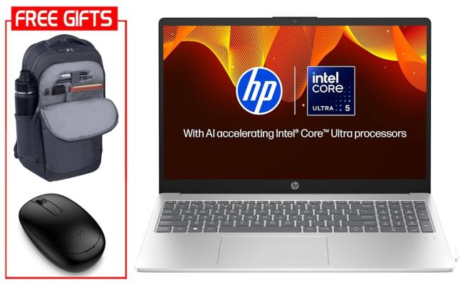 HP Laptop 15-fd1063ne (2025) NEW Intel Core Ultra 5 125H 14-Cores w/ High-Performance Processor & Backlit Keyboard & Bundle ((HP BackPack + HP Bleutooth Mouse)) - Natural silver