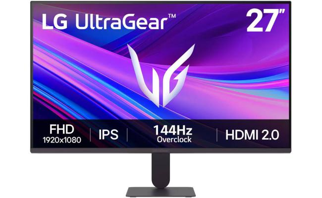 LG 27G411A Ultragear 27" Full HD IPS Gaming Monitor, 144Hz (O/C), 1ms MBR, NVIDIA G-Sync Compatible, AMD FreeSync, HDR10, HDMI, DisplayPort, Slim Stand, Black