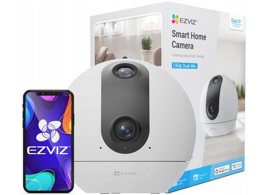 Ezviz C60p Dual Mix Smart Home Wi-Fi Camera, 2K & 2K Dual-Lens Stitching, 360° Panoramic View, IR Night Vision, Smart Tracking, Two Patrol Modes, H.265 Video Compression, White