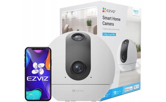 Ezviz C60p Dual Mix Smart Home Wi-Fi Camera, 2K & 2K Dual-Lens Stitching, 360° Panoramic View, IR Night Vision, Smart Tracking, Two Patrol Modes, H.265 Video Compression, White