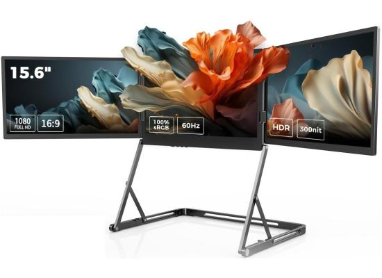 V2COM Q1 15.6" IPS Quad Triple Laptop Monitor Extender 100% sRGB HDR, 360° Rotation, Plug & Play, Compatible with Windows/macOS (M1/M2/M3)