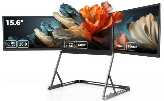 V2COM Q1 15.6" IPS Quad Triple Laptop Monitor Extender 100% sRGB HDR, 360° Rotation, Plug & Play, Compatible with Windows/macOS (M1/M2/M3)