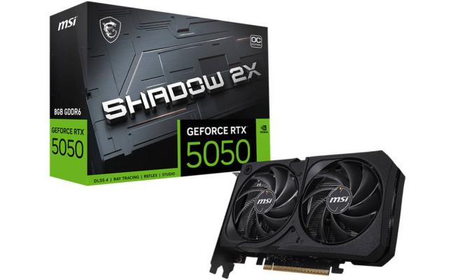 MSI GeForce RTX 5050 8G SHADOW 2X OC 8GB Graphics Card, GDDR6 128-Bit Memory, 2602 MHz Engine Clock, 20 Gbps Memory Clock, 2560 CUDA Cores, PCI Express Gen 5 x16