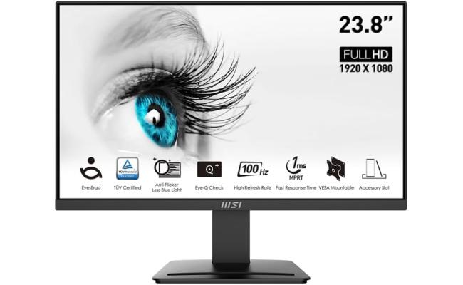MSI PRO MP2412 24" Full HD 100Hz Less Blue Light PRO VESA Mountable Accessory Slot Design Tilt-Adjustable HDMI & DP - Black