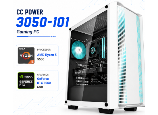 CC POWER 3050-101 Gaming PC – AMD Ryzen 5 5500 | GeForce RTX 3050 6GB | 16GB DDR4 | 500GB NVMe