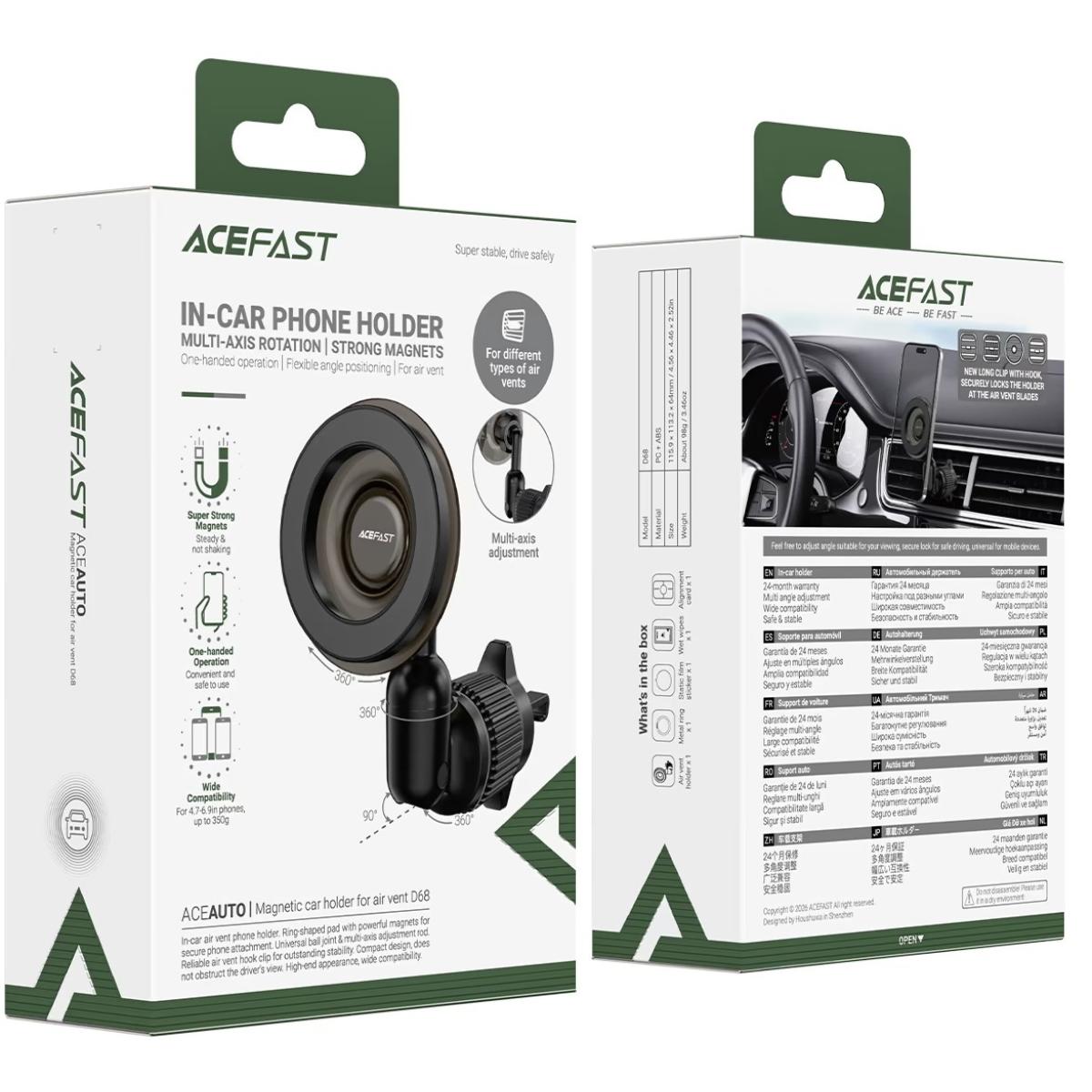 ACEFAST D68 Magnetic Car Phone Holder for Air Vent – Black