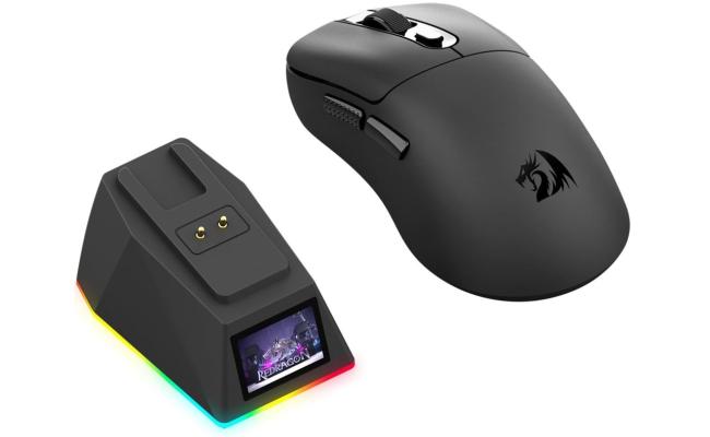 Redragon M998 Ultra Lightweight Wireless Gaming Mouse 3950 Sensor with RGB Magnetic Charging Dock, BT/2.4G Wireless/Wired Optical Mice, 30000 DPI, 5 Programmable Buttons for PC/Mac, Black