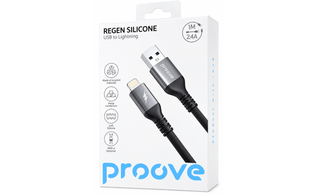 Proove Soft Silicone USB to Lightning Cable 2.4 A 1m Black