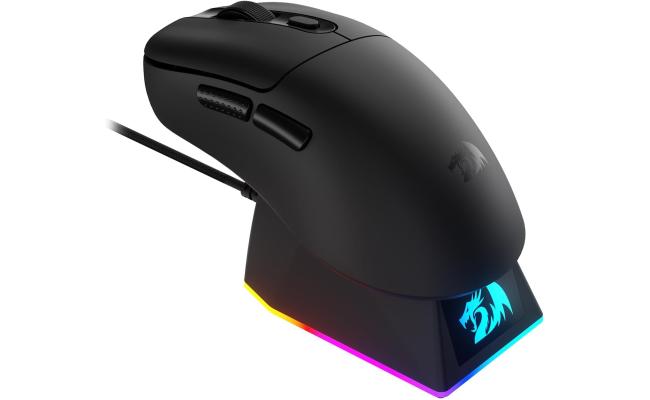 Redragon M998 Lightweight Wireless Gaming Mouse 3311 Sensor with RGB Magnetic Charging Dock, BT/2.4G Wireless/Wired Optical Mice, 24000 DPI, 5 Programmable Buttons for PC/Mac, Black