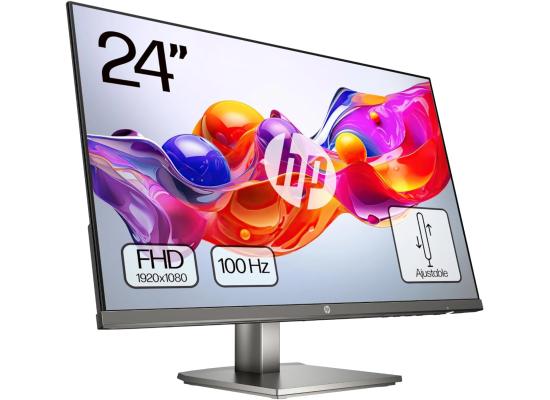 HP 524da 24" Ultraslim IPS Full HD 100Hz True-Color Low-Blue Light Filter w/ 99% sRGB 300 nits & High Adjustable High Stand & Speakers - Silver & Black