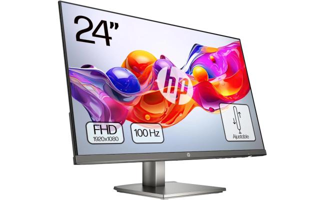 HP 524da 24" Ultraslim IPS Full HD 100Hz True-Color Low-Blue Light Filter w/ 99% sRGB 300 nits & High Adjustable High Stand & Speakers - Silver & Black